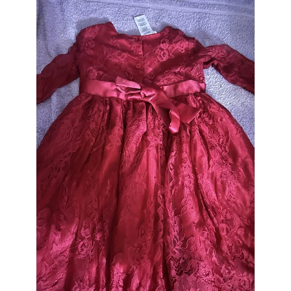 Blueberi Boulevard Girls Red Lace Party Dress  Bow Holiday‎ Formal Size 4 Girls